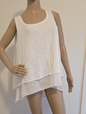 AM White Hi-Low Linen Blend Tank Top